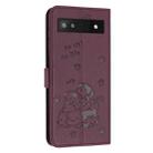 For Google Pixel 6a Embossed Kitten Phone Leather Case with Lanyard(Wine Red) - 3