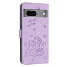 For Google Pixel 7 Embossed Kitten Phone Leather Case with Lanyard(Purple) - 3