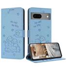 For Google Pixel 7 Embossed Kitten Phone Leather Case with Lanyard(Blue) - 1