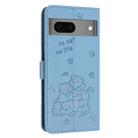 For Google Pixel 7 Embossed Kitten Phone Leather Case with Lanyard(Blue) - 3