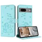 For Google Pixel 7 Embossed Kitten Phone Leather Case with Lanyard(Mint Green) - 1