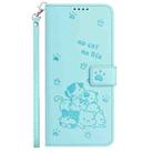 For Google Pixel 7 Embossed Kitten Phone Leather Case with Lanyard(Mint Green) - 2