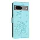 For Google Pixel 7 Embossed Kitten Phone Leather Case with Lanyard(Mint Green) - 3