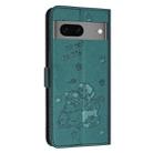 For Google Pixel 7 Embossed Kitten Phone Leather Case with Lanyard(Dark Green) - 3