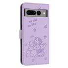 For Google Pixel 7 Pro Embossed Kitten Phone Leather Case with Lanyard(Purple) - 3