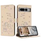 For Google Pixel 7 Pro Embossed Kitten Phone Leather Case with Lanyard(Beige) - 1