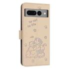 For Google Pixel 7 Pro Embossed Kitten Phone Leather Case with Lanyard(Beige) - 3