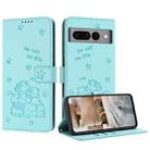 For Google Pixel 7 Pro Embossed Kitten Phone Leather Case with Lanyard(Mint Green) - 1