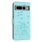 For Google Pixel 7 Pro Embossed Kitten Phone Leather Case with Lanyard(Mint Green) - 3