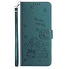 For Google Pixel 7 Pro Embossed Kitten Phone Leather Case with Lanyard(Dark Green) - 2