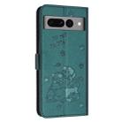 For Google Pixel 7 Pro Embossed Kitten Phone Leather Case with Lanyard(Dark Green) - 3