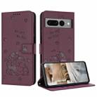 For Google Pixel 7 Pro Embossed Kitten Phone Leather Case with Lanyard(Wine Red) - 1