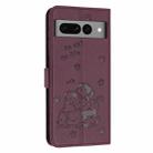 For Google Pixel 7 Pro Embossed Kitten Phone Leather Case with Lanyard(Wine Red) - 3