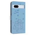 For Google Pixel 7a Embossed Kitten Phone Leather Case with Lanyard(Blue) - 3