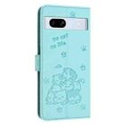 For Google Pixel 7a Embossed Kitten Phone Leather Case with Lanyard(Mint Green) - 3