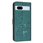 For Google Pixel 7a Embossed Kitten Phone Leather Case with Lanyard(Dark Green) - 3