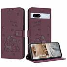 For Google Pixel 7a Embossed Kitten Phone Leather Case with Lanyard(Wine Red) - 1