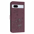 For Google Pixel 7a Embossed Kitten Phone Leather Case with Lanyard(Wine Red) - 3