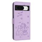 For Google Pixel 8 Embossed Kitten Phone Leather Case with Lanyard(Purple) - 3