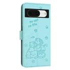 For Google Pixel 8 Embossed Kitten Phone Leather Case with Lanyard(Mint Green) - 3