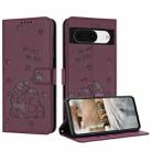 For Google Pixel 8 Embossed Kitten Phone Leather Case with Lanyard(Wine Red) - 1