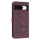 For Google Pixel 8 Embossed Kitten Phone Leather Case with Lanyard(Wine Red) - 3