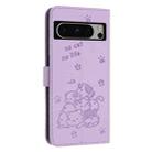 For Google Pixel 8 Pro Embossed Kitten Phone Leather Case with Lanyard(Purple) - 3