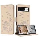 For Google Pixel 8a Embossed Kitten Phone Leather Case with Lanyard(Beige) - 1