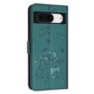 For Google Pixel 8a Embossed Kitten Phone Leather Case with Lanyard(Dark Green) - 3