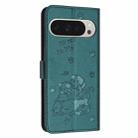 For Google Pixel 9 Pro XL Embossed Kitten Phone Leather Case with Lanyard(Dark Green) - 3