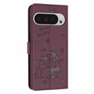 For Google Pixel 9 Pro XL Embossed Kitten Phone Leather Case with Lanyard(Wine Red) - 3