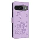 For Google Pixel 9 / 9 Pro Embossed Kitten Phone Leather Case with Lanyard(Purple) - 3