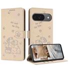 For Google Pixel 9 / 9 Pro Embossed Kitten Phone Leather Case with Lanyard(Beige) - 1