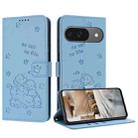 For Google Pixel 9 / 9 Pro Embossed Kitten Phone Leather Case with Lanyard(Blue) - 1