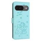 For Google Pixel 9 / 9 Pro Embossed Kitten Phone Leather Case with Lanyard(Mint Green) - 3