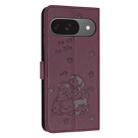 For Google Pixel 9 / 9 Pro Embossed Kitten Phone Leather Case with Lanyard(Wine Red) - 3