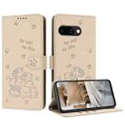 For Google Pixel 9a Embossed Kitten Phone Leather Case with Lanyard(Beige) - 1