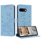 For Google Pixel 9a Embossed Kitten Phone Leather Case with Lanyard(Blue) - 1