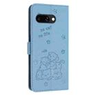 For Google Pixel 9a Embossed Kitten Phone Leather Case with Lanyard(Blue) - 3