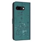 For Google Pixel 9a Embossed Kitten Phone Leather Case with Lanyard(Dark Green) - 3