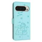 For Google Pixel 10 Pro XL Embossed Kitten Phone Leather Case with Lanyard(Mint Green) - 3