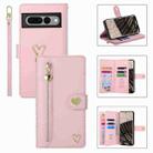 For Google Pixel 7 Pro POLA Love Multi-Card Slots Zipper Wallet Leather Phone Case(Pink) - 1