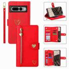 For Google Pixel 7 Pro POLA Love Multi-Card Slots Zipper Wallet Leather Phone Case(Red) - 1