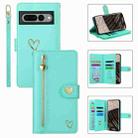 For Google Pixel 7 Pro POLA Love Multi-Card Slots Zipper Wallet Leather Phone Case(Light Green) - 1