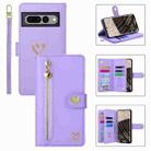 For Google Pixel 7 Pro POLA Love Multi-Card Slots Zipper Wallet Leather Phone Case(Purple) - 1