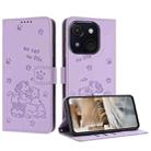 For itel A50C Embossed Kitten Phone Leather Case with Lanyard(Purple) - 1