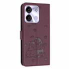 For itel A60 / A60s Embossed Kitten Phone Leather Case with Lanyard(Wine Red) - 3