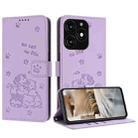 For itel A70 Embossed Kitten Phone Leather Case with Lanyard(Purple) - 1