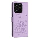 For itel A70 Embossed Kitten Phone Leather Case with Lanyard(Purple) - 3