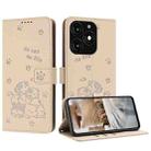 For itel A70 Embossed Kitten Phone Leather Case with Lanyard(Beige) - 1